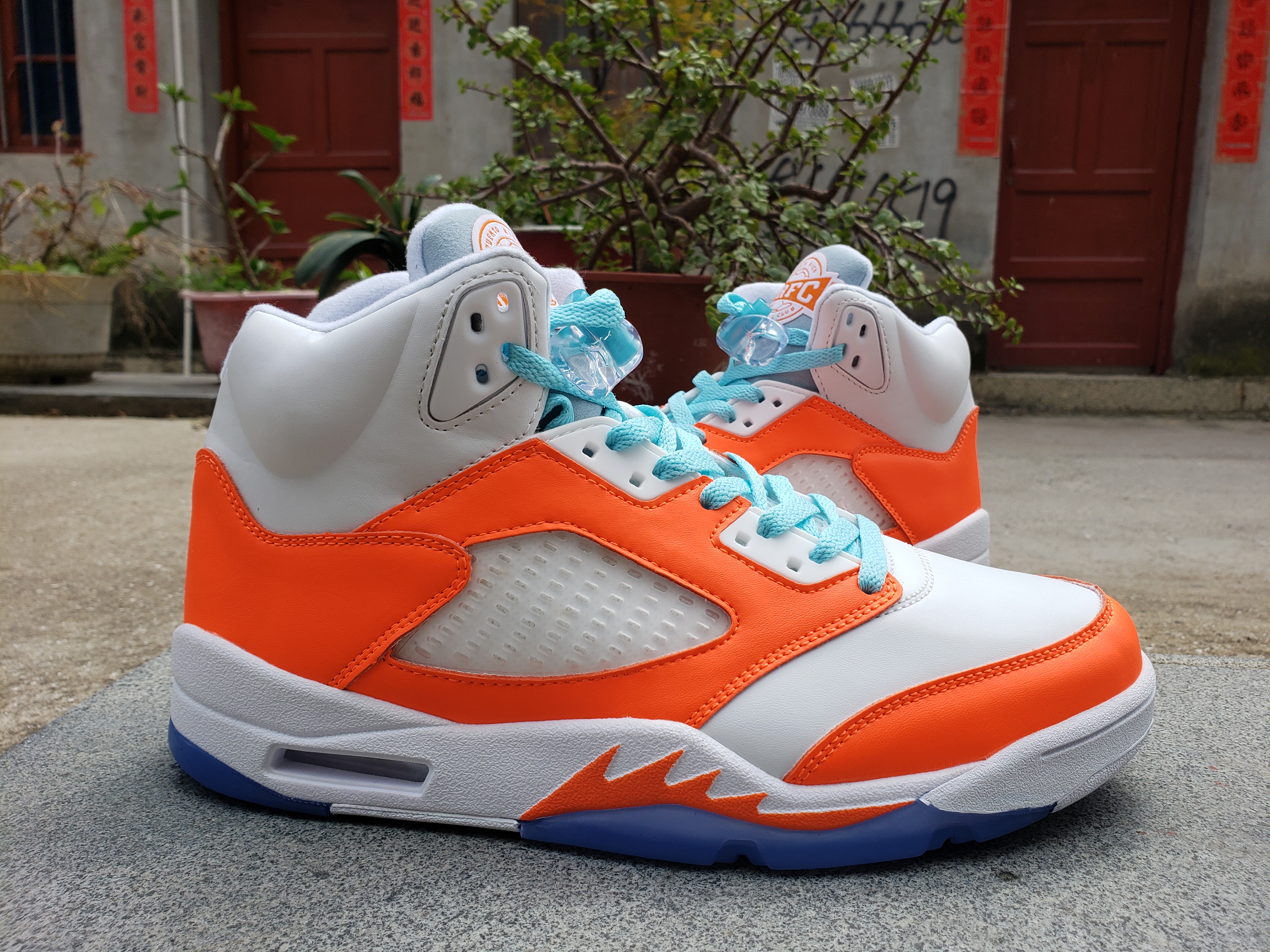 2022 Men Air Jordan 5 White Orange Jade Blue Shoes